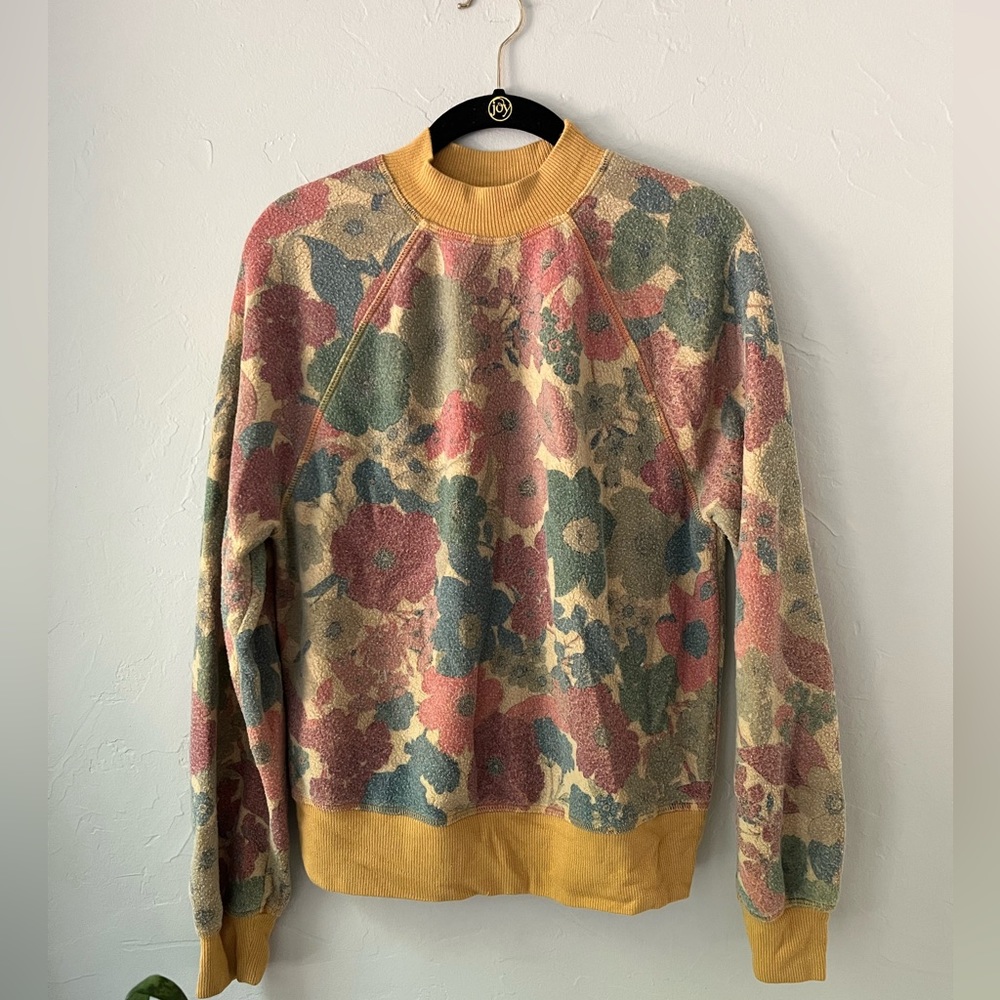 ANTHROPOLOGIE T.LA VINTAGE FLOWER SHERPA SWEATSHIRT S